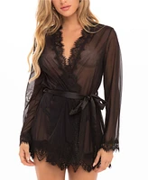 Oh La Cheri Women's Eyelash Lace Robe & G-String 2pc Lingerie Set