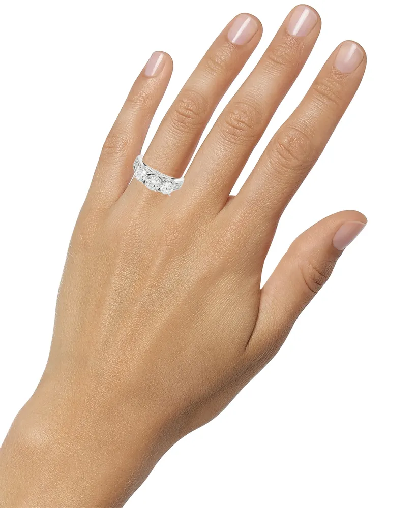 3 Carat Diamond 3-Stone Ring in 14K White Gold