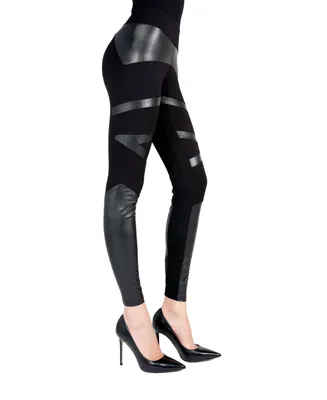 Sexy Moto Pleather Accent Shaping Women's Leggings