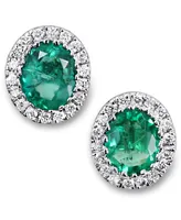 Emerald (5/8 ct. t.w.) & Diamond (1/10 ct. t.w.) Oval Halo Stud Earrings in 14k White Gold