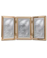 Polished Metal Hinged Triple Picture Frame - Bead Border Design, 4" x 6" - Gold