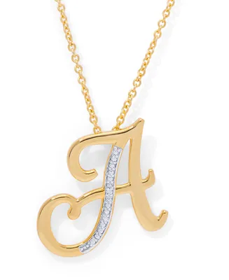 Diamond Accent Initial Pendant Necklace 18" Gold Plate or Rose