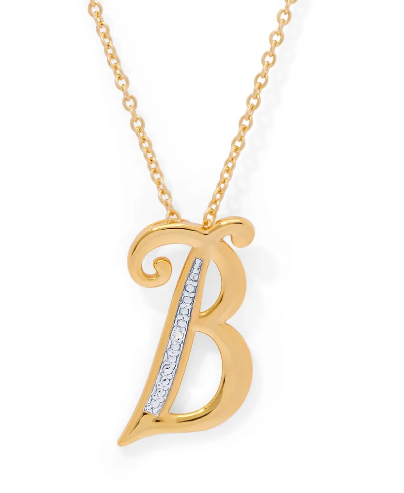 Diamond Accent Initial Pendant Necklace 18" Gold Plate or Rose