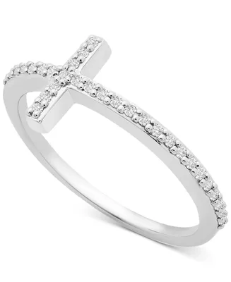Wrapped Diamond East-West Cross Ring (1/8 ct. t.w.) in 14k White or Yellow Gold, Created for Macy's