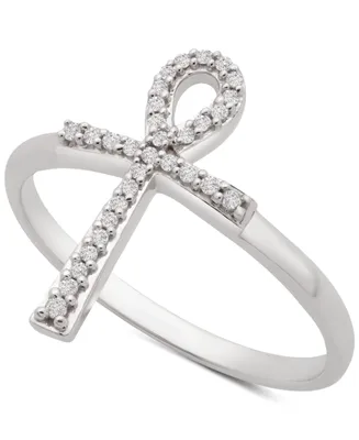 Wrapped Diamond Ankh Cross Ring (1/10 ct. t.w.) in 14k White Gold, Created for Macy's