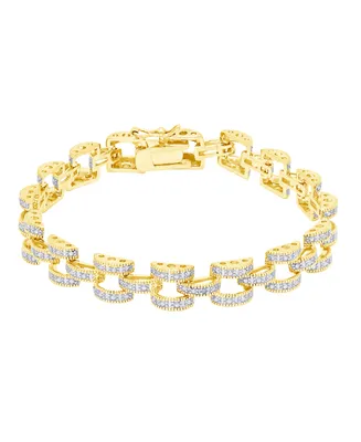 Diamond Accent Panther Link Bracelet Silver Plate or Gold