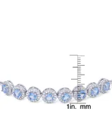 Diamond Accent Lab Tanzanite Round Halo Adjustable Silver Plate Bracelet