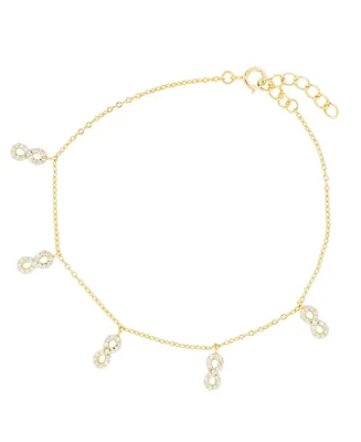 Cubic Zirconia Dangling Infinity Bracelet in Sterling Silver (Also in 14k Gold Over Silver)