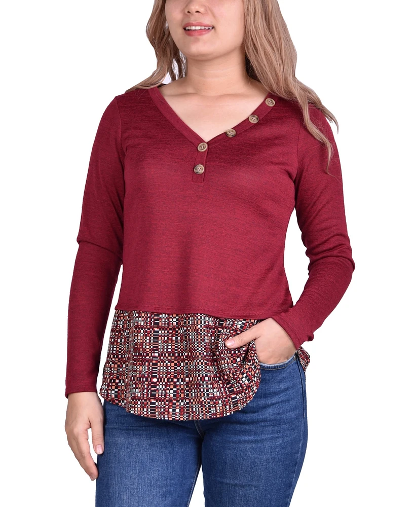 Women's Hacci Top with Printed Hem Inset
