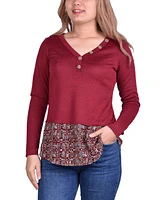 Women's Hacci Top with Printed Hem Inset