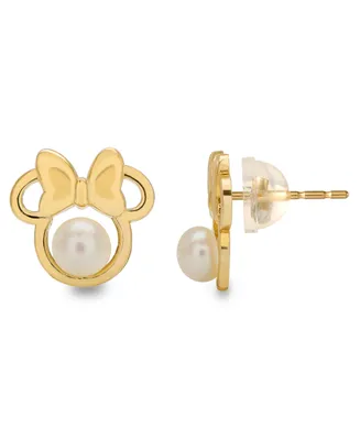 Disney Children's Cultured Freshwater Pearl (4mm) Minnie Mouse Stud Earrings in 14k Gold