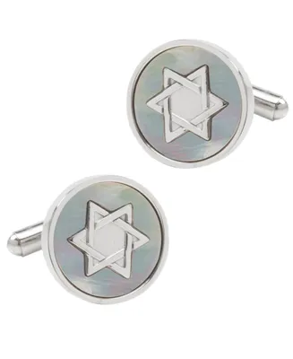 Men's Star of David Mother of Pearl Stainless Steel Cufflinks