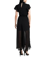 Msk Smocked-Trim Chiffon Jumpsuit