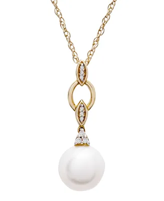 Cultured Freshwater Pearl (8mm) and Diamond Accent 18" Pendant Necklace in 14k Yellow Gold