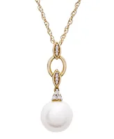 Cultured Freshwater Pearl (8mm) and Diamond Accent 18" Pendant Necklace in 14k Yellow Gold