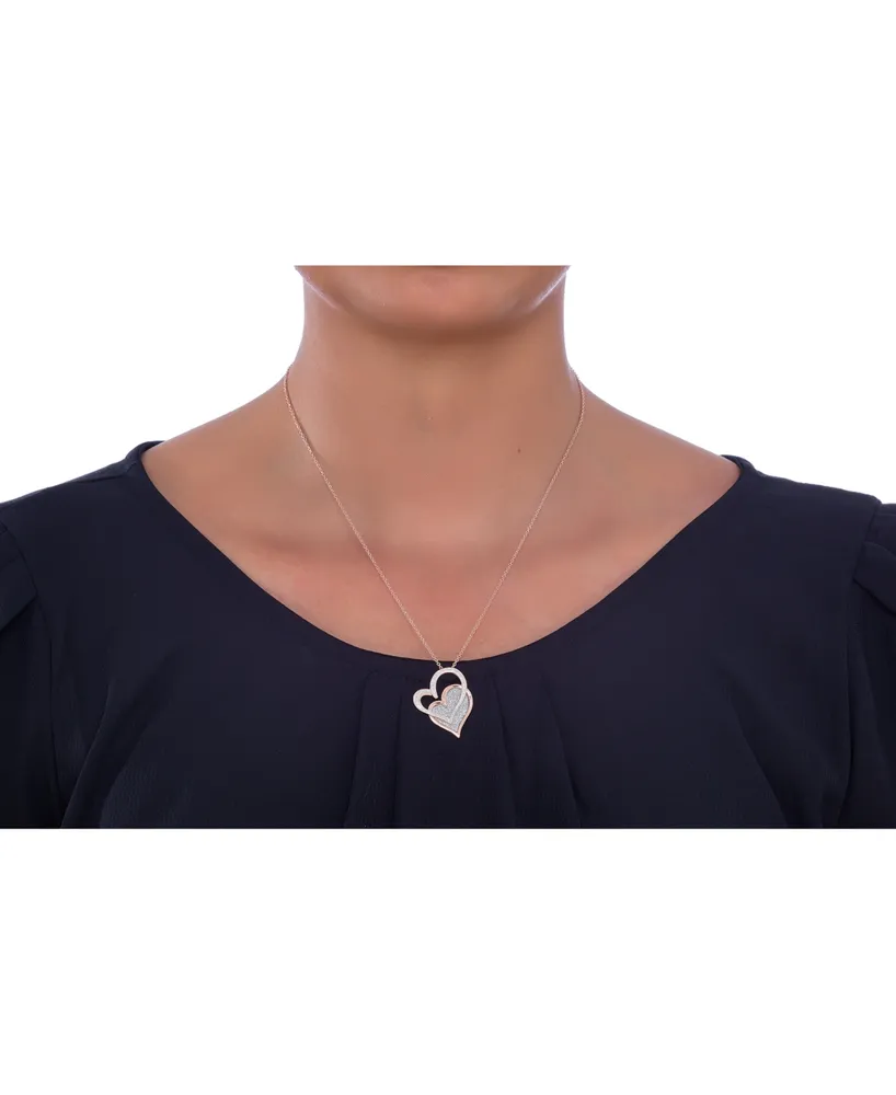 Diamond Glitter Double Heart 18" Pendant Necklace (1/8 ct. t.w.) in 14k Rose Gold-Plated Sterling Silver
