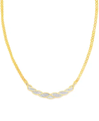 Diamond Accent Swirl Frontal Necklace on Bizmark Chain Gold-Plate or Rose-Gold Plate