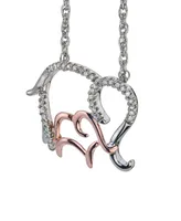 Diamond Family Elephant Pendant Necklace (1/10 ct. t.w.) in Sterling Silver and 10k Rose Gold - Two