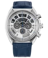 Star Wars by Citizen Millennium Falcon Blue Leather Strap Watch 44mm - Silver-tone Ss Case With Silver