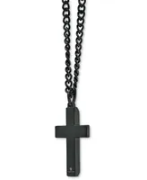 Men's Cubic Zirconia Cross 24" Pendant Necklace in Black Ion-Plated Stainless Steel