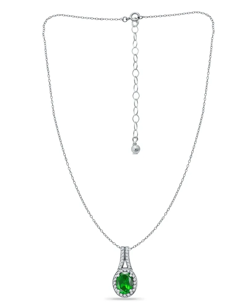 Giani Bernini Created Green Quartz and Cubic Zirconia Halo Pendant