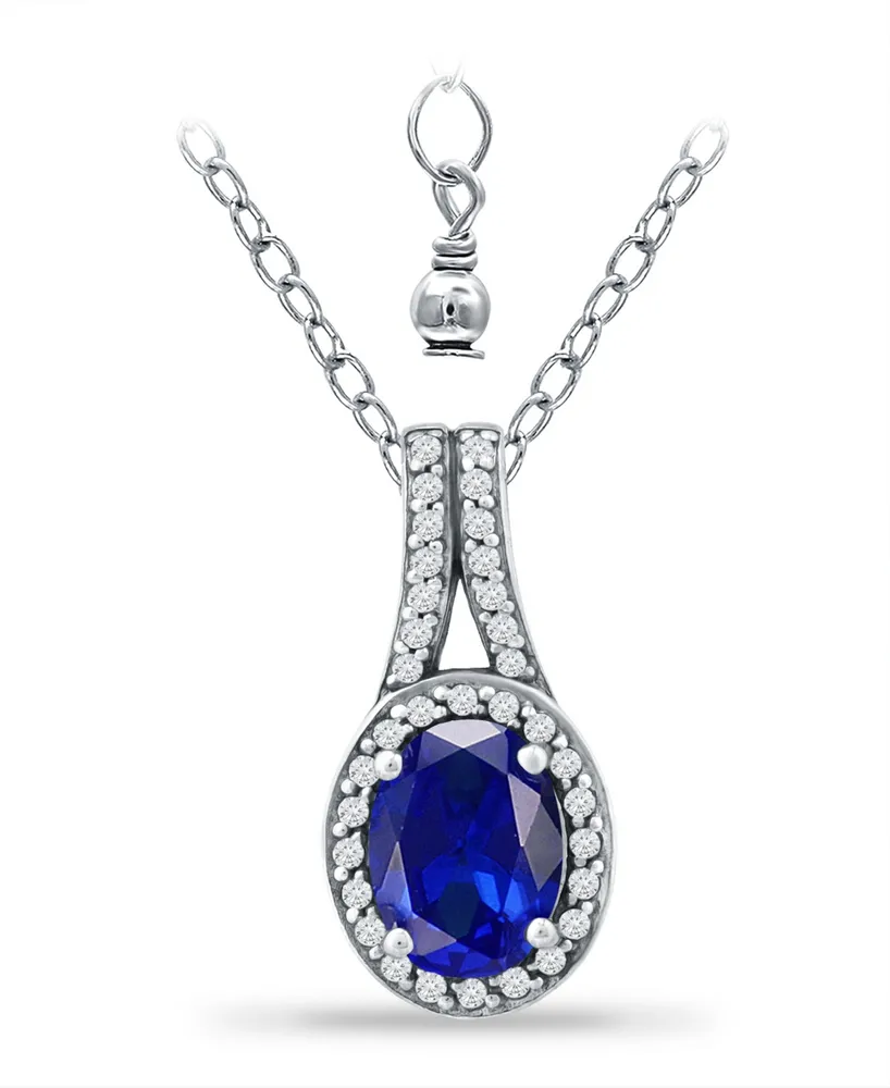 Giani Bernini Simulated Blue Sapphire and Cubic Zirconia Halo Pendant