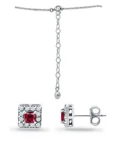 Giani Bernini Lab Grown Ruby and Cubic Zirconia Halo Square Pendant and Earring Set, 3 Piece