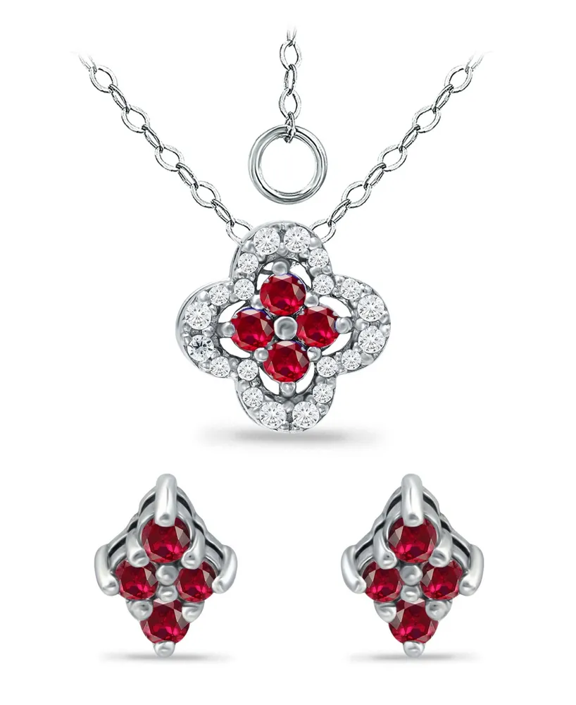 Giani Bernini Created Ruby and Cubic Zirconia Clover Pendant and Earring Set, 3 Piece