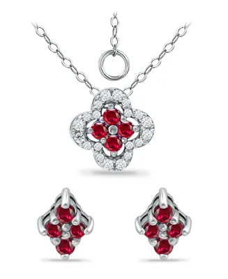 Giani Bernini Created Ruby and Cubic Zirconia Clover Pendant and Earring Set, 3 Piece