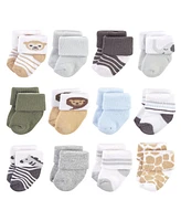 Hudson Baby Baby Boys Hudson Cotton Rich Newborn and Terry Socks Safari, 0-3 Months