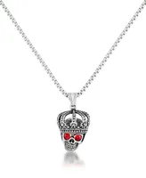 Andrew Charles by Andy Hilfiger Men's Red Cubic Zirconia King Skull 24" Pendant Necklace in Stainless Steel