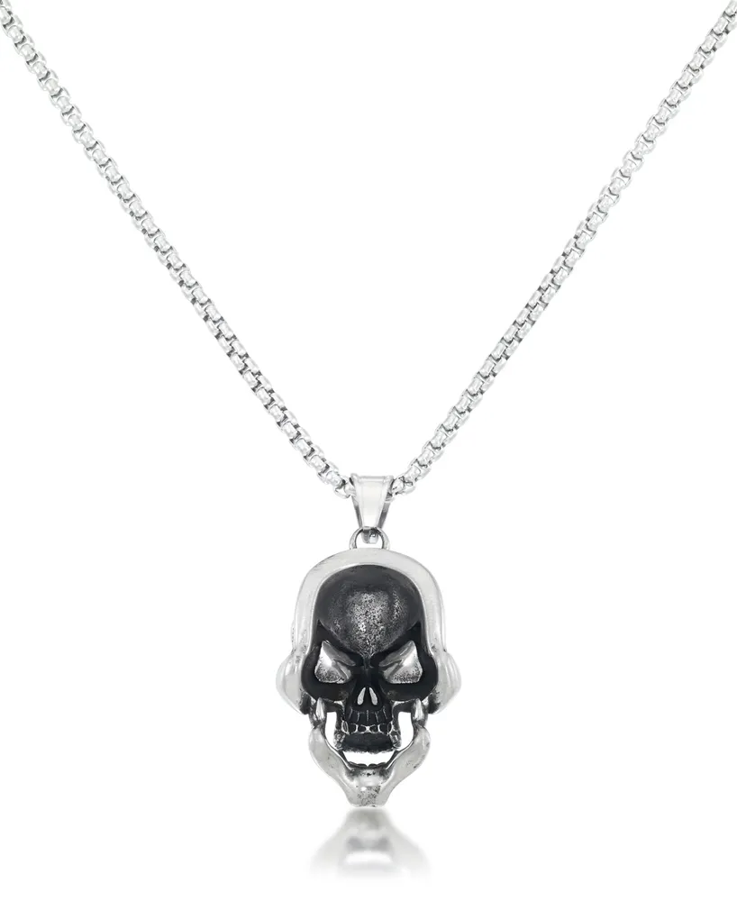 Andrew Charles by Andy Hilfiger Men's Black Cubic Zirconia Skull 24" Pendant Necklace in Stainless Steel