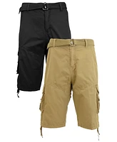 Galaxy By Harvic Men's Belted Cargo Shorts with Twill Flat Front Washed Utility Pockets