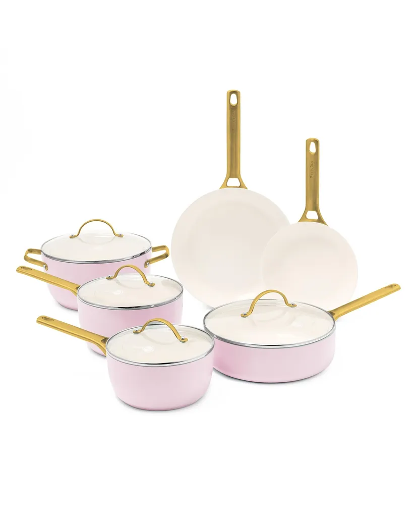 Reserve Ceramic Nonstick 10-Piece Cookware Set | Cream with Gold-Tone  Handles