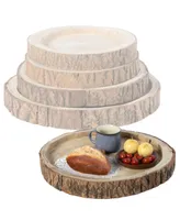 Wood Tree Bark Indented Display Tray Serving Plate Platter Charger, Set of 4