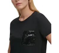 Dkny Short Sleeve Sequin Pocket T-Shirt