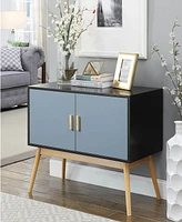 Convenience Concepts Oslo Storage Console Table Wood Grain, Gray & Black