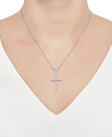 Cubic Zirconia Cross 16" Pendant Necklace in Sterling Silver