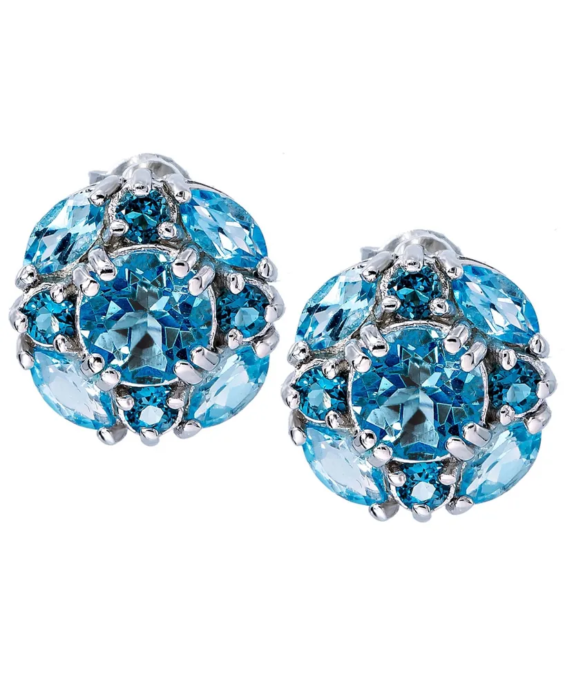 London Blue Topaz (3 ct. t.w) and Swiss Blue Topaz (1/3 ct. t.w) Earrings in Sterling Silver