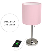 Stick Lamp with Usb Charging Port and Fabric Shade 2 Pack Set