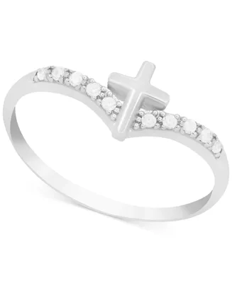 Diamond Cross Chevron Ring (1/10 ct. t.w.) Sterling Silver