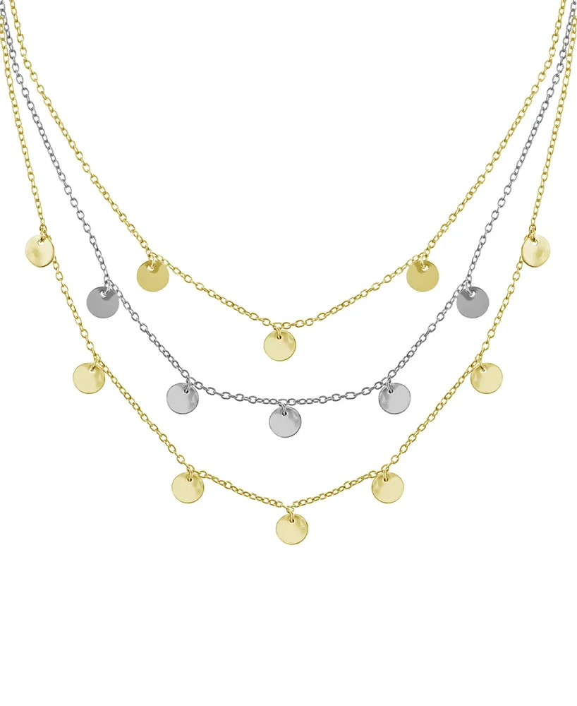 And Now This Triple Row Chain 16+2in Necklace with Disc Drops in Gold Plate or Two Tone Silver Plate