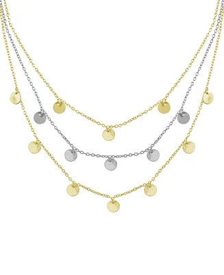 And Now This Triple Row Chain 16+2in Necklace with Disc Drops in Gold Plate or Two Tone Silver Plate