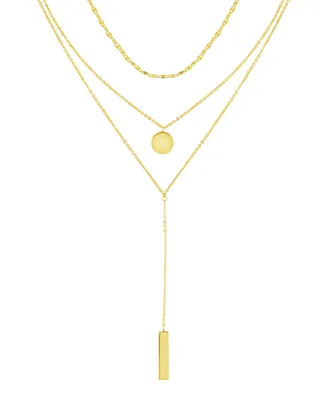 And Now This Triple Chain 15" Layered Disc & Bar Necklace in Gold Plate or Silver Plate