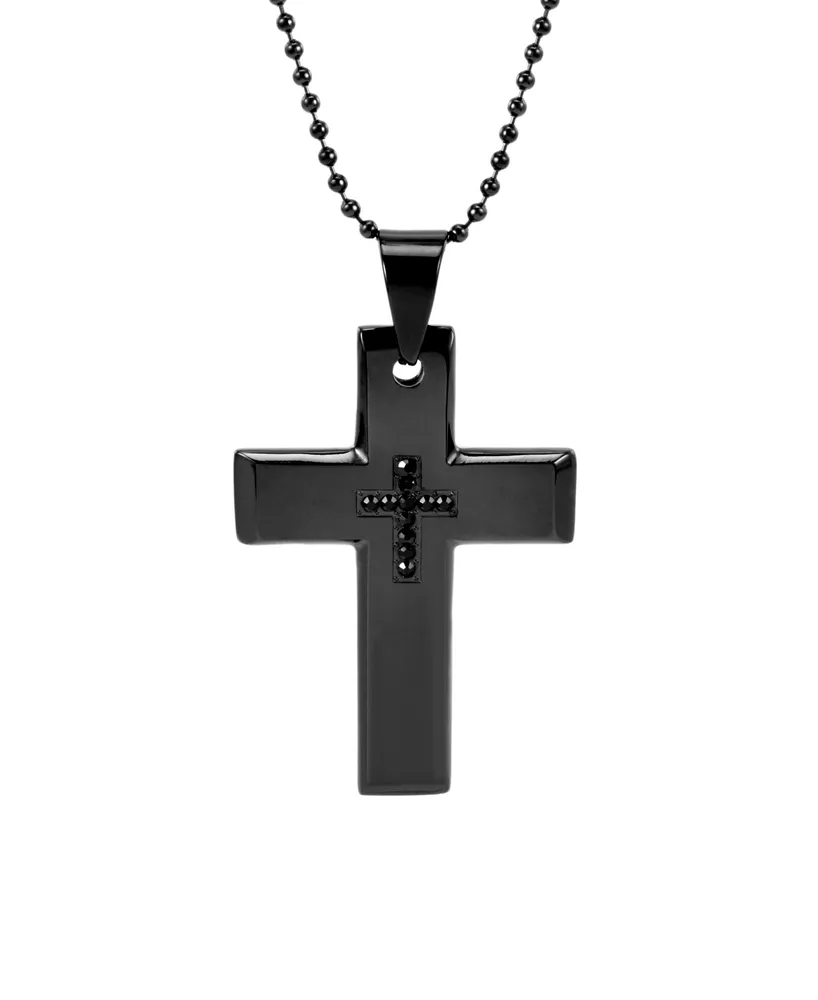 Men's Black Plate Stainless Steel Cross Necklace