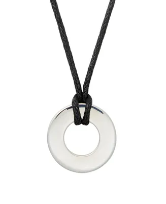 Men's Black Cord Circle Pendant Necklace - Silver