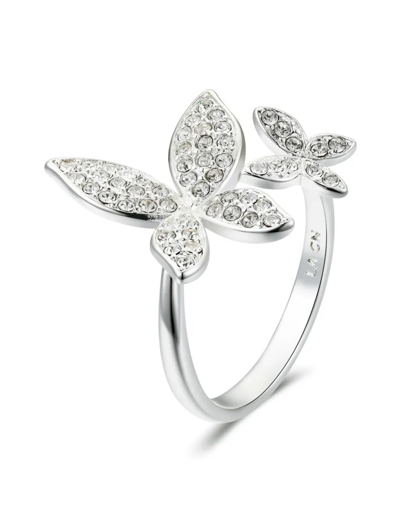 Silver Plated Cubic Zirconia Butterfly Adjustable Ring
