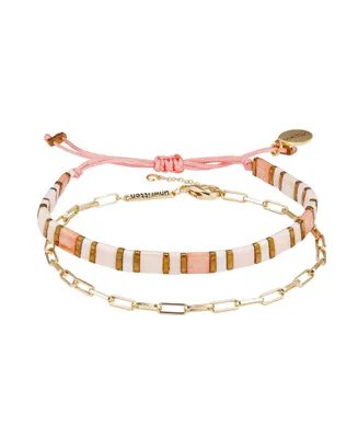 Gold Flash Plated Link Chain and Pink Bracelet Set