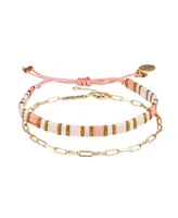 Gold Flash Plated Link Chain and Pink Bracelet Set