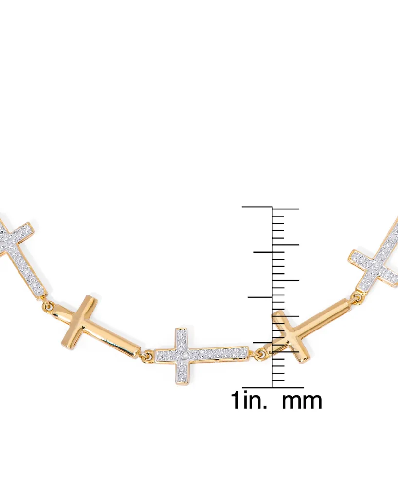 Diamond Accent Linked Cross Bracelet in Two Tone 14k Gold Plate